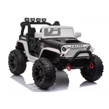 JC666 Policijas auto braucamais ar akumulatoru, LED gaismām, MP3, tālvadību, balts