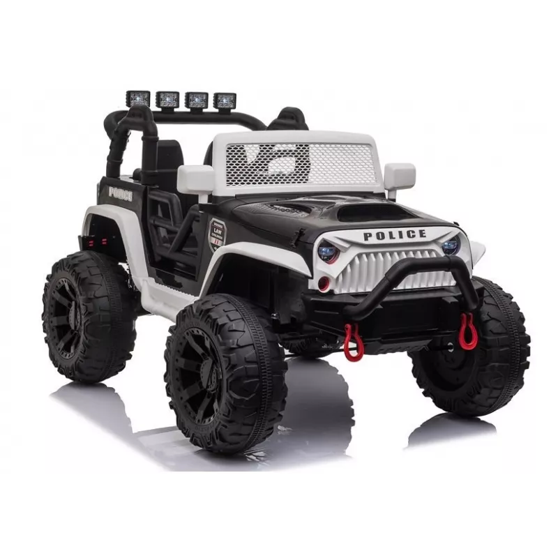 JC666 Policijas auto braucamais ar akumulatoru, LED gaismām, MP3, tālvadību, balts
