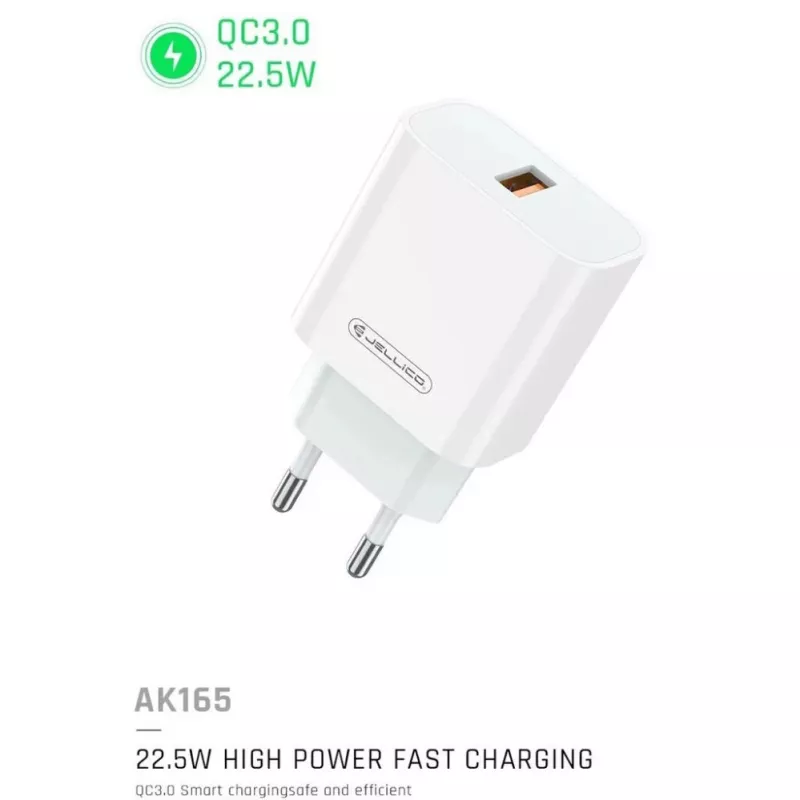 Jellico AK-165 USB 22.5W QC 3.0 Smart Fast Charger 1x USB (5-12V) Balts