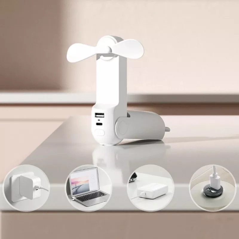 JISULIFE rokas ventilators 8 Plus balts - 5000mAh, USB-C, 46h akumulatora darbības laiks, LED displejs, power bank