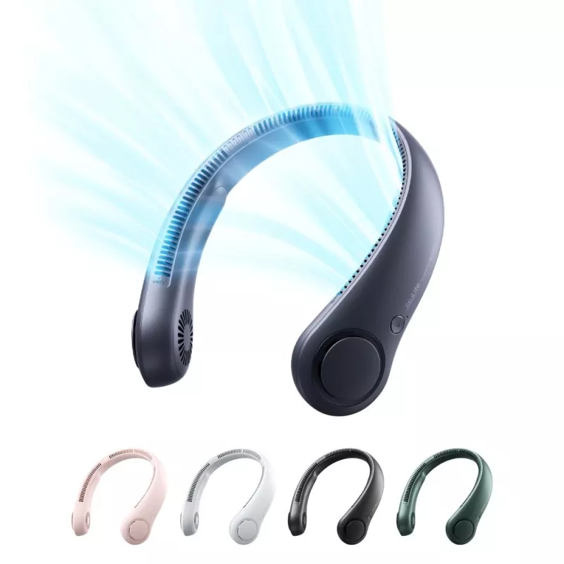 JISULIFE Kakla Ventilators 3 Tumši Zils - 5000mAh Uzlādējams Valkājams Bezlāpstiņu Ventilators ar 5 Ātrumiem, LED Displeju, USB-C
