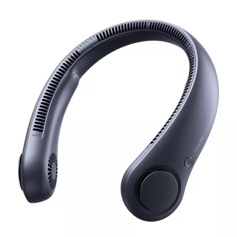 JISULIFE Kakla Ventilators 3 Tumši Zils - 5000mAh Uzlādējams Valkājams Bezlāpstiņu Ventilators ar 5 Ātrumiem, LED Displeju, USB-C