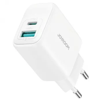 Joyroom 20W Dual-Port (USB-A + USB-C) Lādētājs EU Kontaktdakša Balts