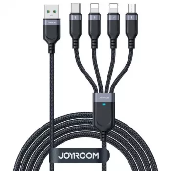 Joyroom 4-in-1 USB-A uz 2x Lightning / USB-C / Micro USB uzlādes kabelis, 3.5A, 1.2m, Melns (A18 sērija)