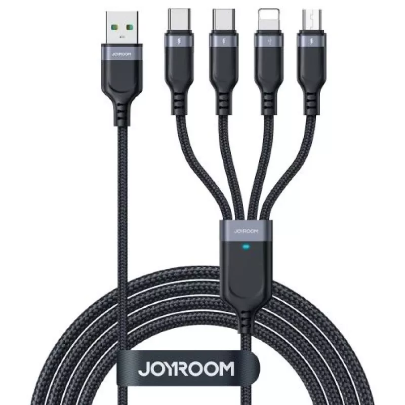 Joyroom 4-in-1 USB - Lightning/Type-C/Type-C/Micro USB kabelis Multi-Color Series A18, 3.5A, 1.2m, Melns (S-1T4018A18c)