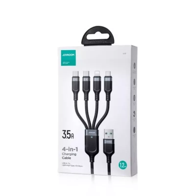 Joyroom 4-in-1 USB - Lightning/Type-C/Type-C/Micro USB kabelis Multi-Color Series A18, 3.5A, 1.2m, Melns (S-1T4018A18c)