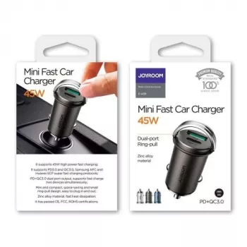 JOYROOM 45W USB Auto lādētājs ar USB-C un USB-A, Power Delivery, Quick Charge 3.0, AFC, SCP, Pelēks (C-A35)