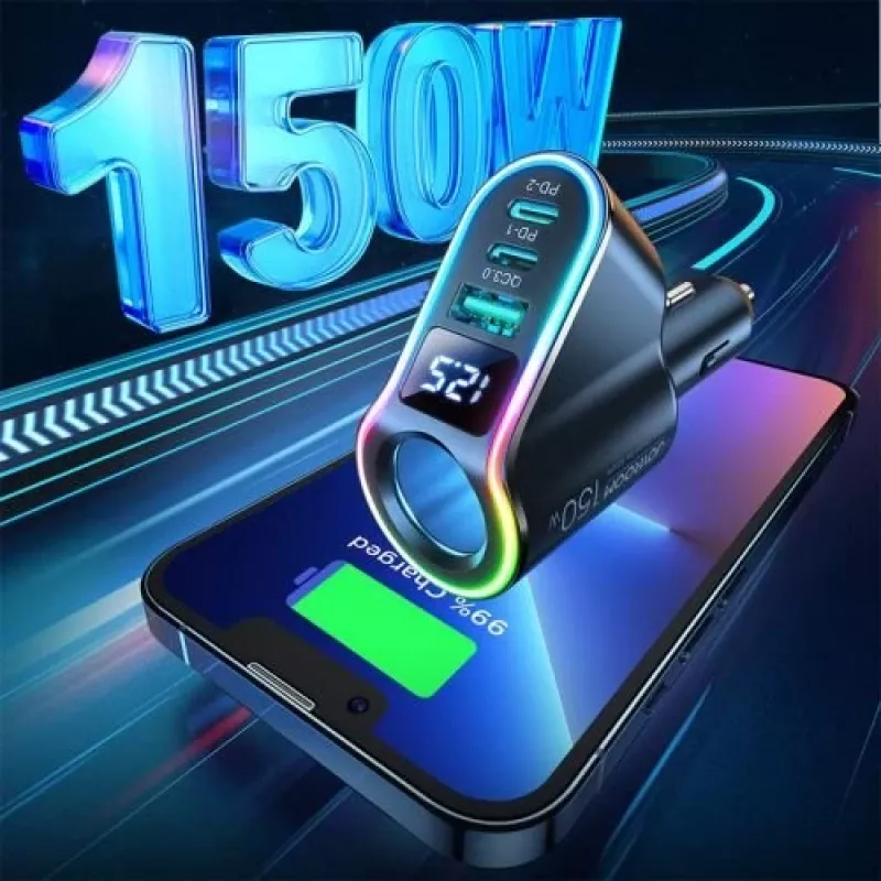 Joyroom Auto lādētājs 4-in-1 Bluetooth FM raidītājs PD 150W Melns (JR-CL21)
