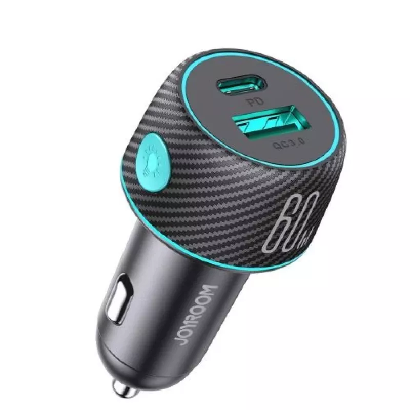 Joyroom Auto Lādētājs U+C, QC 3.0, PD, 60W, RGB, Melns (JR-CCN01)