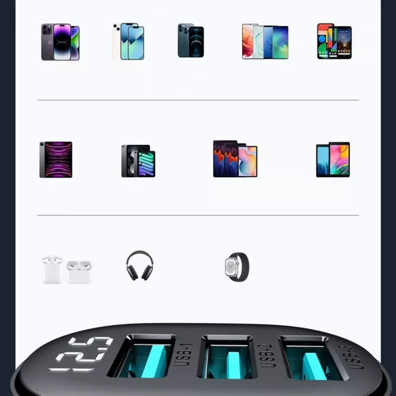 Joyroom JR-CCD03 Automašīnas lādētājs ar digitālo displeju, 3x USB-A, 17W, 3.4A, melns