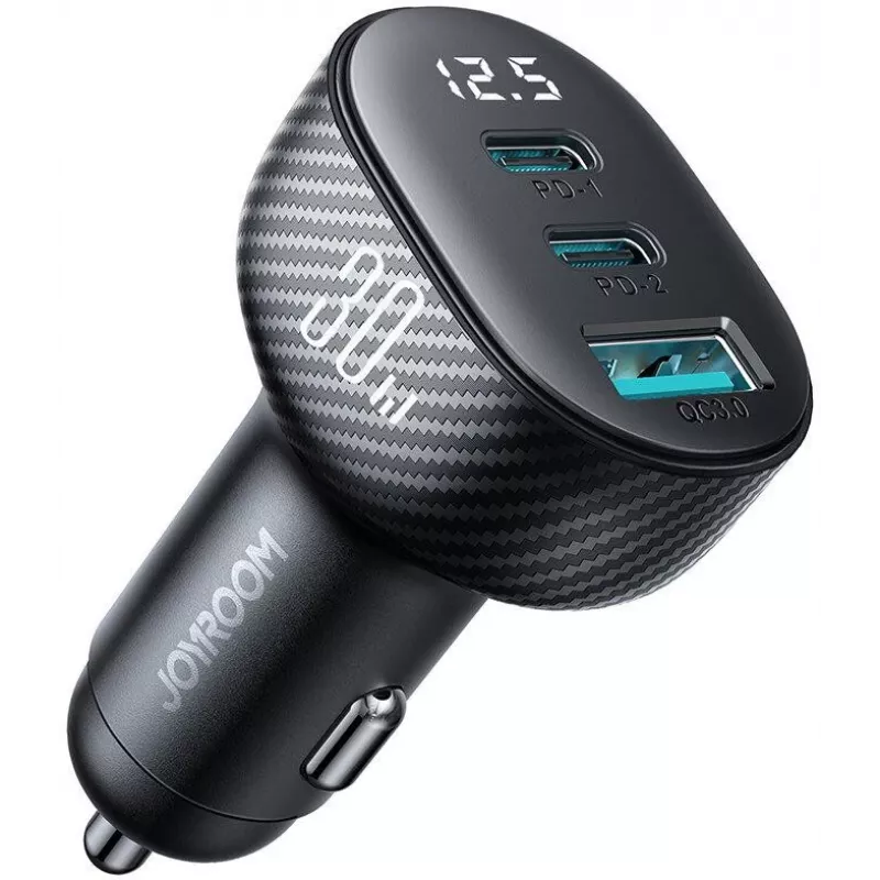 Joyroom JR-CCD04 Auto lādētājs 30W 2x USB-C USB-A ar digitālo displeju - Melns