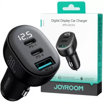 Joyroom JR-CCD04 Auto lādētājs 30W 2x USB-C USB-A ar digitālo displeju - Melns