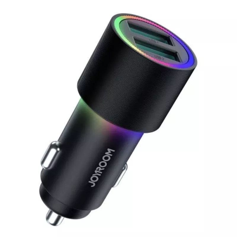 JOYROOM JR-CL10 Auto lādētājs 2x USB 24W LED fona apgaismojums Melns
