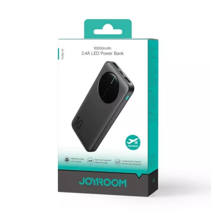 Joyroom JR-PBF12 Power Bank 10000mAh 2.4A 2x USB-A 1x USB-C Melns