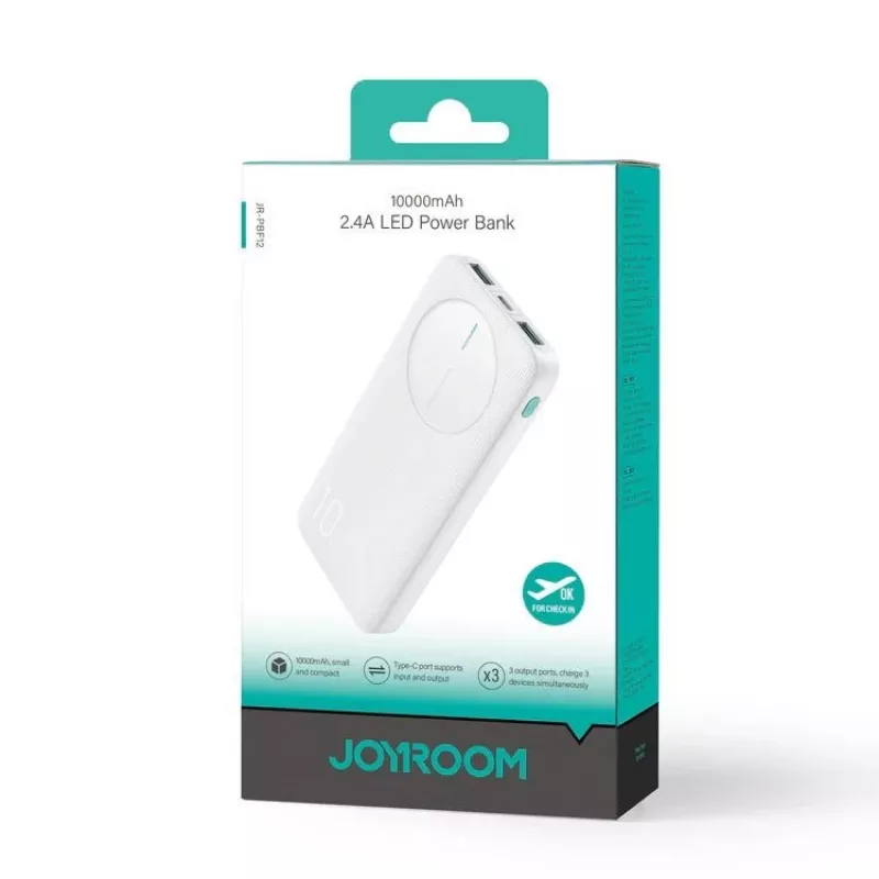Joyroom JR-PBF12 Power Bank 10000mAh 2.4A Dual USB-A USB-C Balts