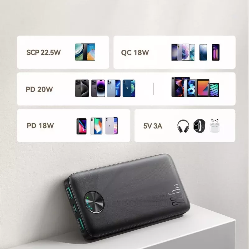 Joyroom JR-PBF15 Power Bank 10000mAh USB-C USB-A 22.5W Melns