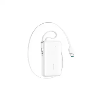 Joyroom JR-PR2L Power Bank 10000 mAh 35W ar iebūvētu izvelkamu USB-C un Lightning kabeli (0.7m) Balts