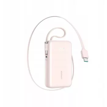 Joyroom JR-PR2L Power Bank 10000 mAh 35W ar digitālo displeju, iebūvētiem 2x Type-C izvelkamiem vada cilpas kabeļiem (0,7m) Rozā