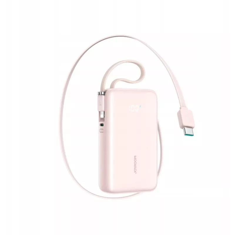 Joyroom JR-PR2L Power Bank 10000 mAh 35W ar digitālo displeju, iebūvētiem USB-C un Lightning kabeļiem (0,7 m) Rozā