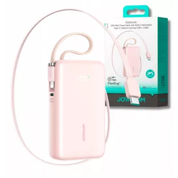 Joyroom JR-PR2L Power Bank 10000 mAh 35W ar digitālo displeju, iebūvētiem USB-C un Lightning kabeļiem (0,7 m) Rozā
