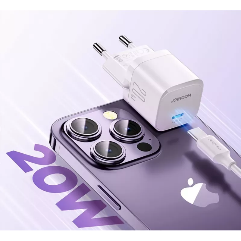 JOYROOM JR-TCF02 USB-C PD 20W sienas lādētājs ar USB-C kabeli - balts