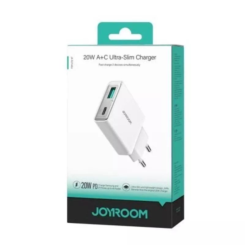JOYROOM JR-TCF14-WHT 20W PD 3.0 & QC 3.0 divu portu USB sienas lādētājs - balts