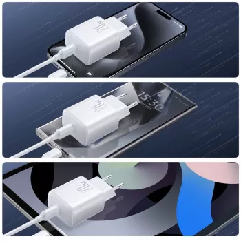 JOYROOM JR-TCF20 20W USB-C sienas lādētājs ar USB-C uz USB-C kabeli (1m)