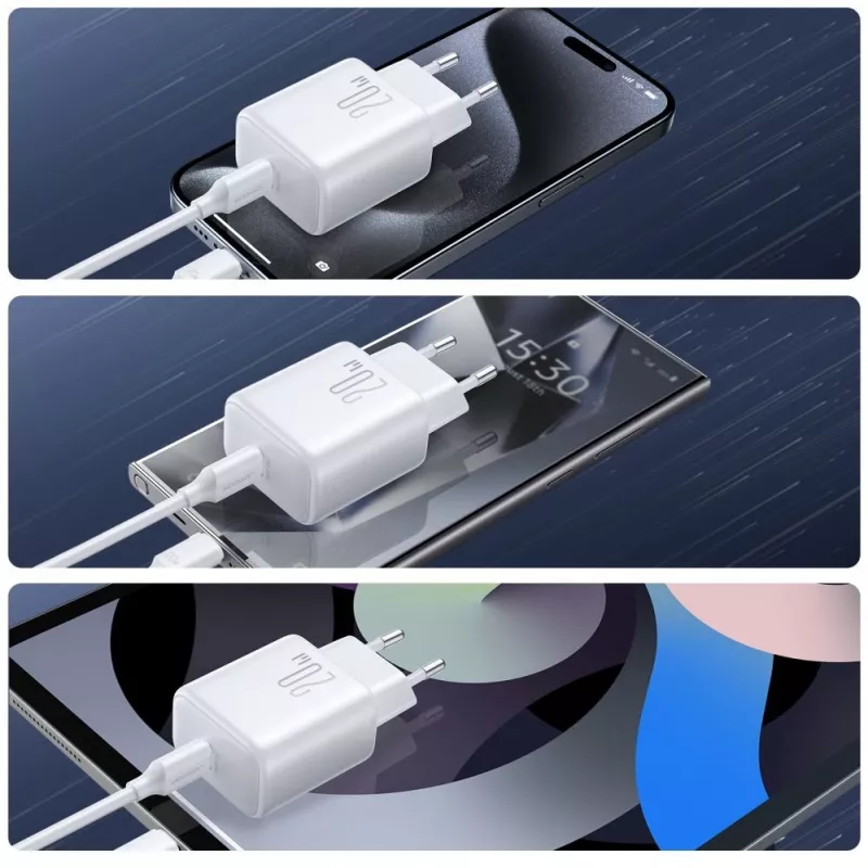 JOYROOM JR-TCF20 20W USB-C sienas lādētājs ar USB-C uz USB-C kabeli (1m)