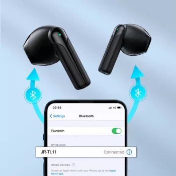 JOYROOM JR-TL11 True Wireless austiņas ar ENC, IPX4 ūdensizturību, Bluetooth 5.3, skārienvadību, melnas
