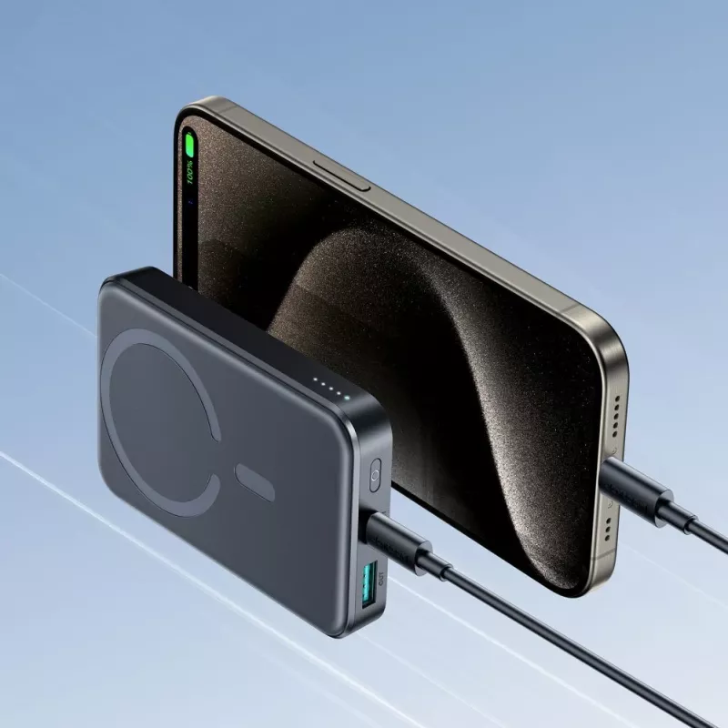 JOYROOM JR-W020 20W 10000mAh MagSafe Power Bank ar USB-C uz USB-C 0.25m kabeli - Melns