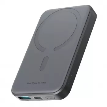 JOYROOM JR-W020 Mini Power Bank 5000mAh 20W USB-A USB-C Bezvadu Lādētājs - Melns + USB-C Kabelis