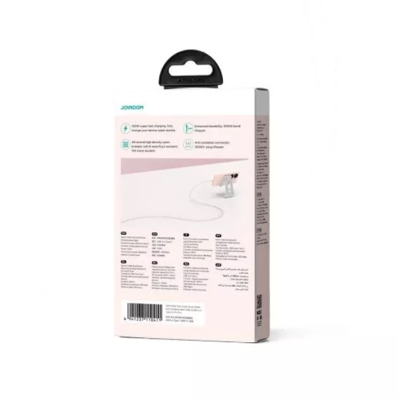 Joyroom Multi-Color Series USB-A uz USB-C ātrās uzlādes un datu kabelis, 100W, 1m, rozā (S-A34)