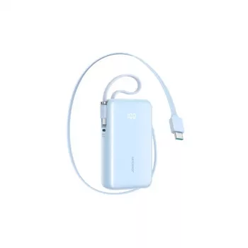 Joyroom Power Bank ar digitālo displeju, 10000 mAh, 35W PD, iebūvēts izvelkams 2x Type-C lanyard kabelis (0,7m), zils (JR-PR2L)