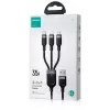 JOYROOM S-1T3018A18 3-in-1 daudzfunkciju uzlādes kabelis USB-A uz USB-C/Micro-USB/Lightning, 30cm pīts neilons, 3,5A, melns