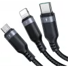 JOYROOM S-1T3018A18 3-in-1 daudzfunkciju uzlādes kabelis USB-A uz USB-C/Micro-USB/Lightning, 30cm pīts neilons, 3,5A, melns