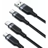JOYROOM S-1T3018A18 3-in-1 daudzfunkciju uzlādes kabelis USB-A uz USB-C/Micro-USB/Lightning, 30cm pīts neilons, 3,5A, melns