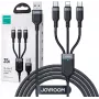 JOYROOM S-1T3018A18 3-in-1 daudzfunkciju uzlādes kabelis USB-A uz USB-C/Micro-USB/Lightning, 30cm pīts neilons, 3,5A, melns