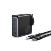 Joyroom Travel Charger GaN Fast Charger (UK) C+C+C+U, 140W, ar Type-C uz Type-C, PD 240W kabeli (1,2m) Melns
