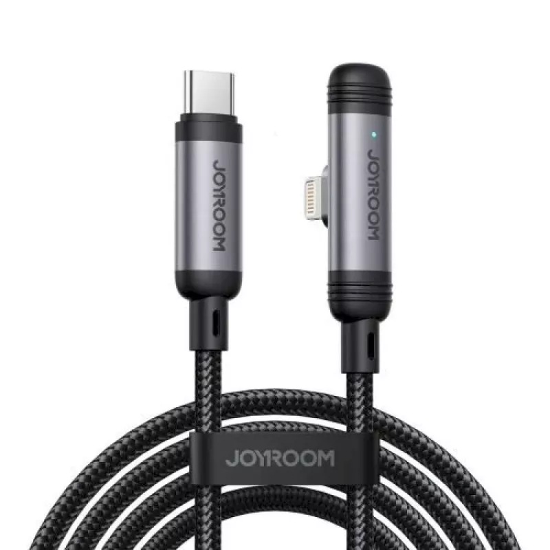 JOYROOM Type-C uz Lightning EnjoyX sērijas 90° kabelis A56, 30W, 480Mbps, 1.2m, melns (S-A56)