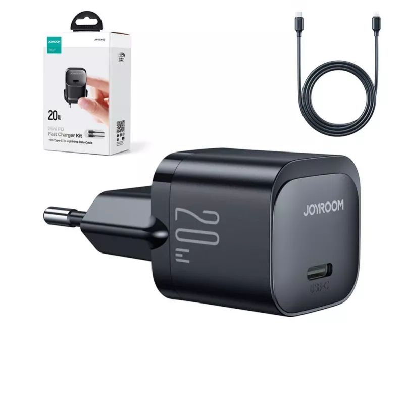 Joyroom USB-C 20W PD Mini Lādētājs ar USB-C uz Lightning kabeli - Melns