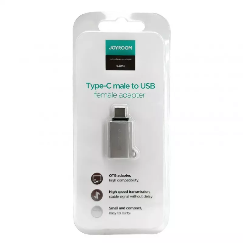 Joyroom USB-C vīriešu uz USB-A sieviešu adapteris Mini S-H151 Sudrabs