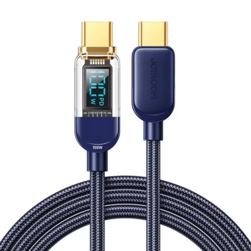 Joyroom USB-C uz USB-C datu kabelis 100W, 1,2m ar digitālo displeju zils (S-CC100A4)