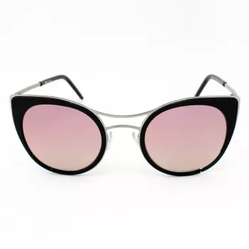 JPLUS Woman JP3038-01 Saulesbrilles - Melns acetāta rāmis, Pelēka polikarbonāta lēca, UV400 aizsardzība, 51/25/145 mm
