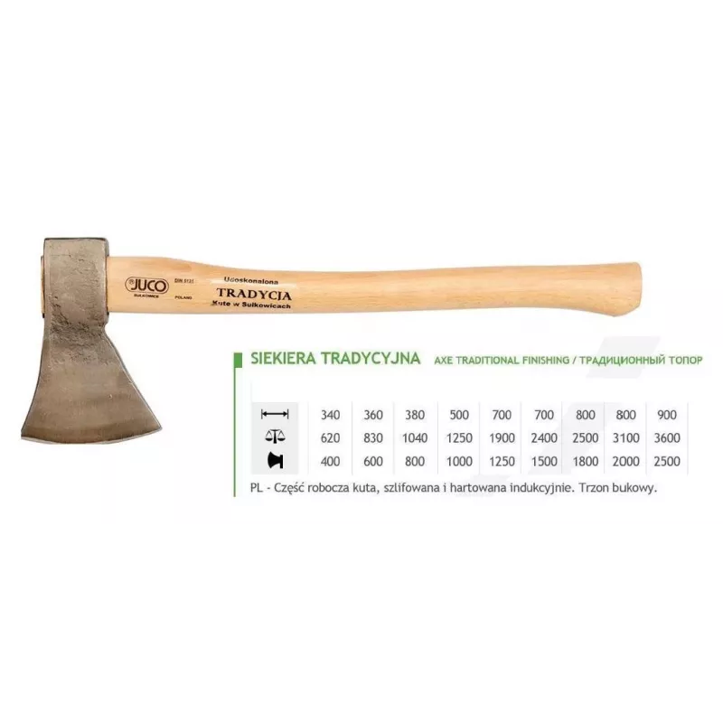 JUCO 33007 cirvis - 600g kalta oglekļa tērauda galva, 360mm koka rokturis