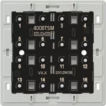 Jung 4008 TSM spiedpogas slēdža modulis, 1-polārs, 250 V AC, 10 A, skrūvju spailes, iedziļinātā montāža, balts