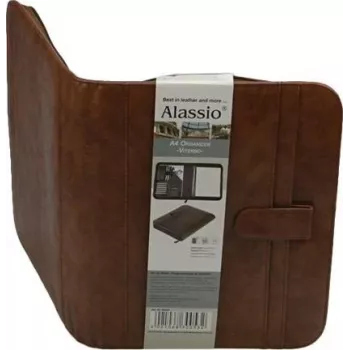 JÜSCHA Alassio VITERBO dokumentu mape ar rāvējslēdzēju, mākslīgā āda, brūna, A4, 2 pildspalvu turētāji, 4 karšu nodalījumi, 2 dokumentu nodalījumi, kabata kalkulatoram, kabata rakstīšanas blokam, izturīga pret šļakatām (30053)