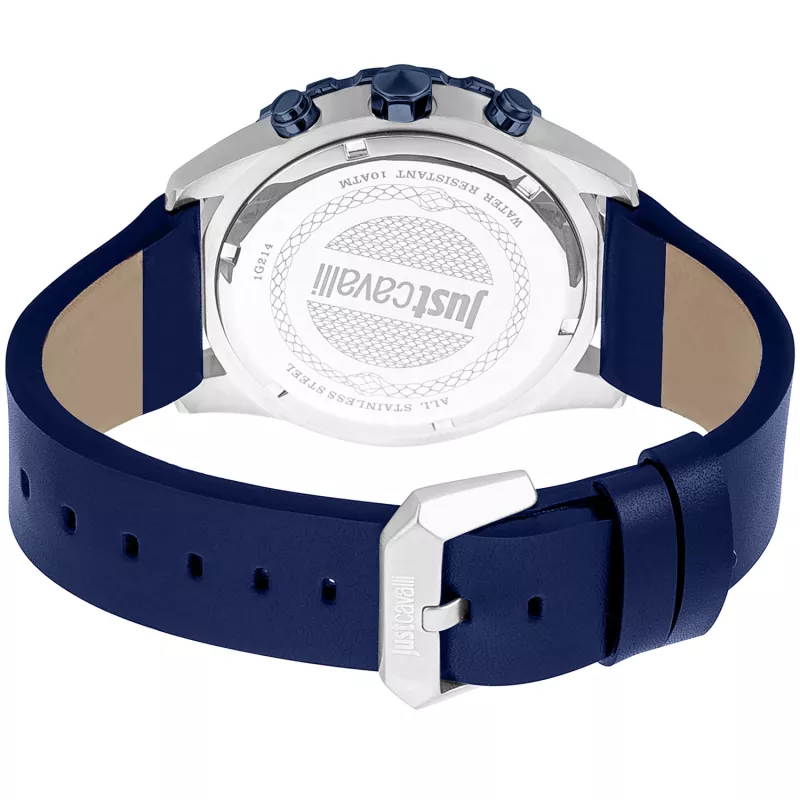 JUST CAVALLI MAN JC1G214L0045 44mm Zils Ciparnīcas Ādas Siksniņas Pulkstenis