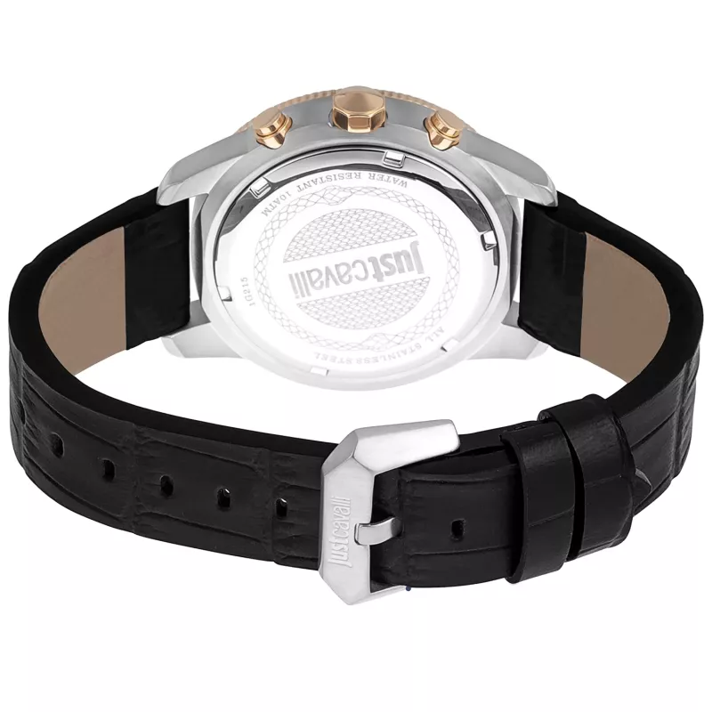 JUST CAVALLI MAN JC1G215L0035 42mm Quartz Analog Watch Black Dial Black Leather Strap