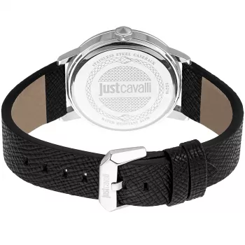 JUST CAVALLI Vīriešu kvarca analogais pulkstenis JC1G216L0025 42mm Nerūsējošā tērauda korpuss Melna ādas siksniņa