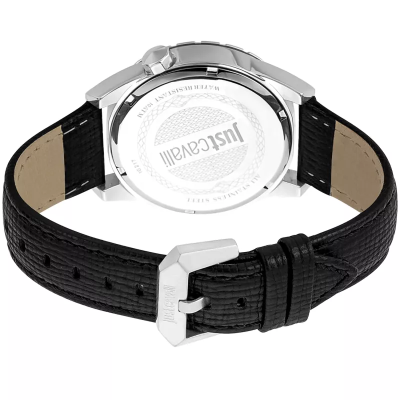 JUST CAVALLI Vīriešu kvarca analogais pulkstenis JC1G217L0025 42mm Zils ciparnīca Zila ādas siksniņa